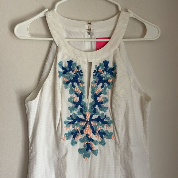 Lilly Pulitzer Women Jena White beaded coral shift dress with Embroidery 6 NWT! - Picture 3 of 13